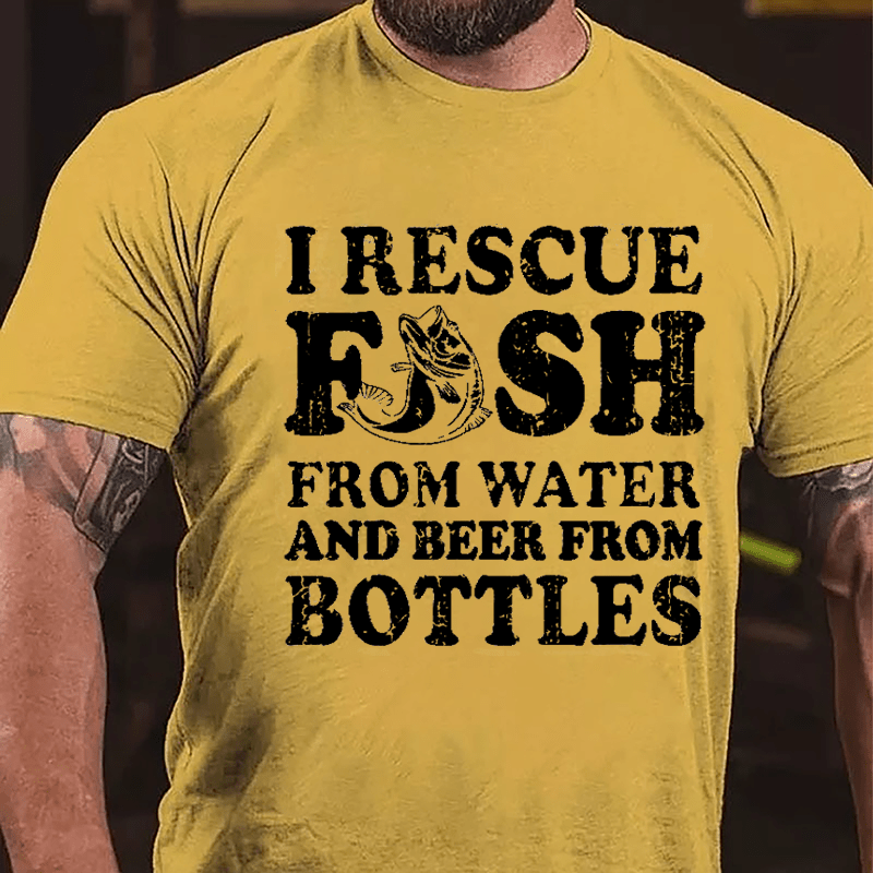 I Rescue Fish From Water And Beer From Bottles Funny Cotton T-shirt