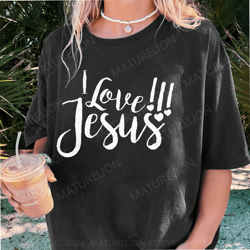 Maturelion I Love Jesus DTG Printing Washed Cotton T-Shirt