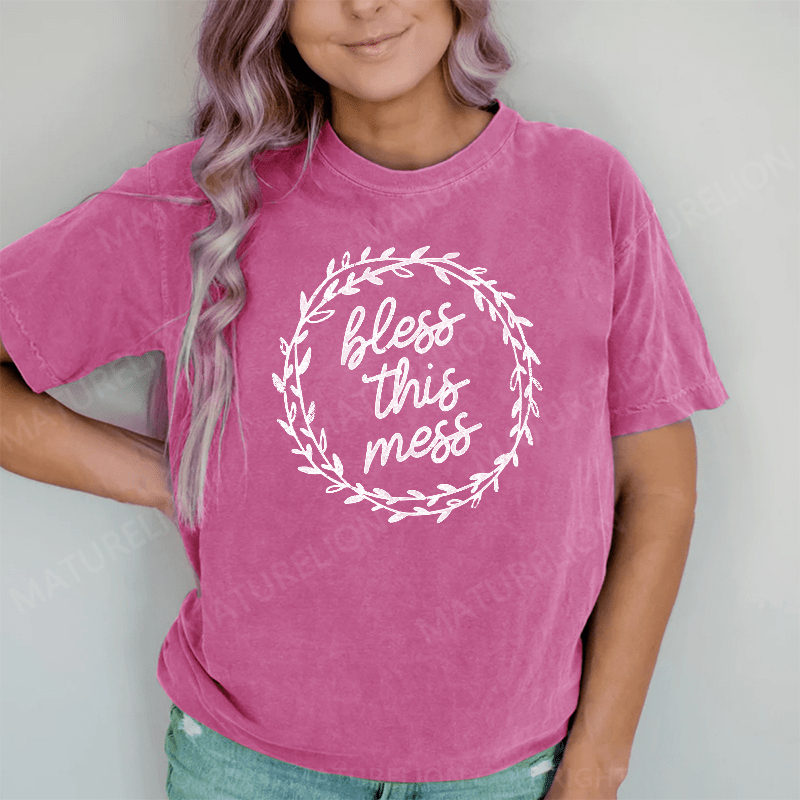 Maturelion Bless This Mess DTG Printing Washed Cotton T-Shirt