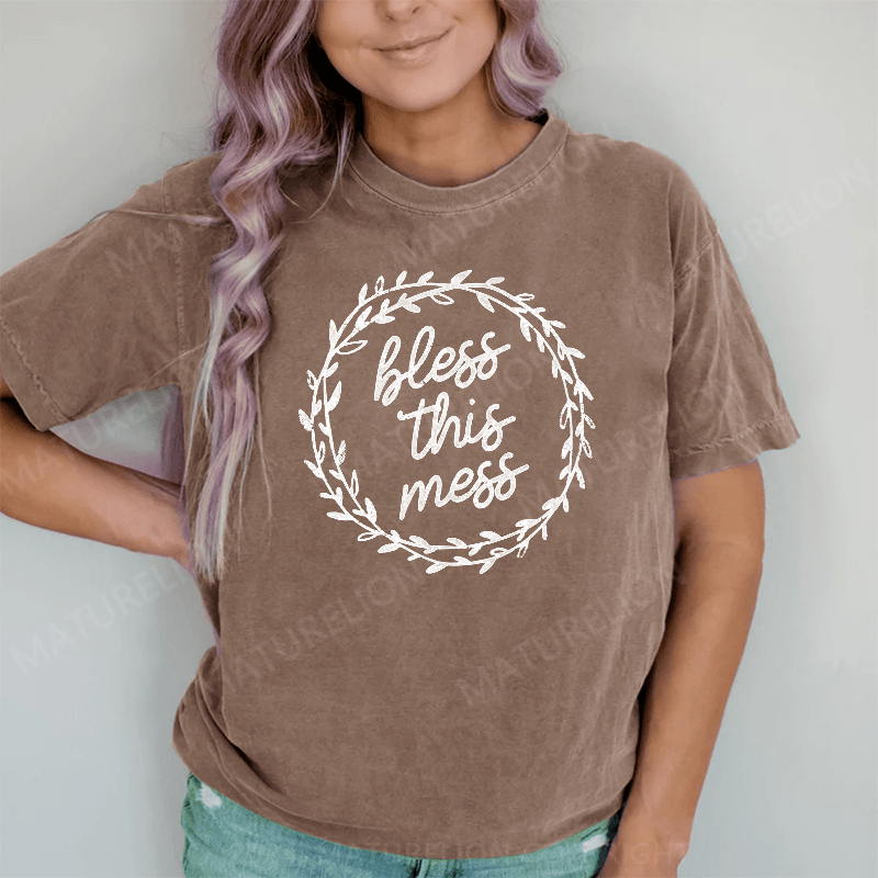 Maturelion Bless This Mess DTG Printing Washed Cotton T-Shirt