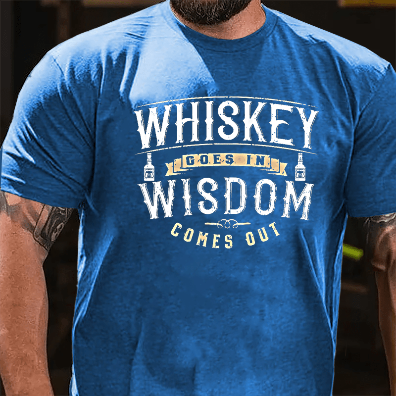 Whiskey Goes In Wisdom Comes Out Men's Drinking Cotton T-shirt (Free Customization)