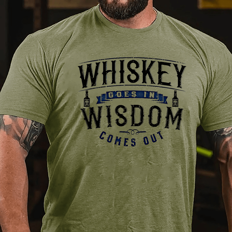 Whiskey Goes In Wisdom Comes Out Men's Drinking Cotton T-shirt (Free Customization)