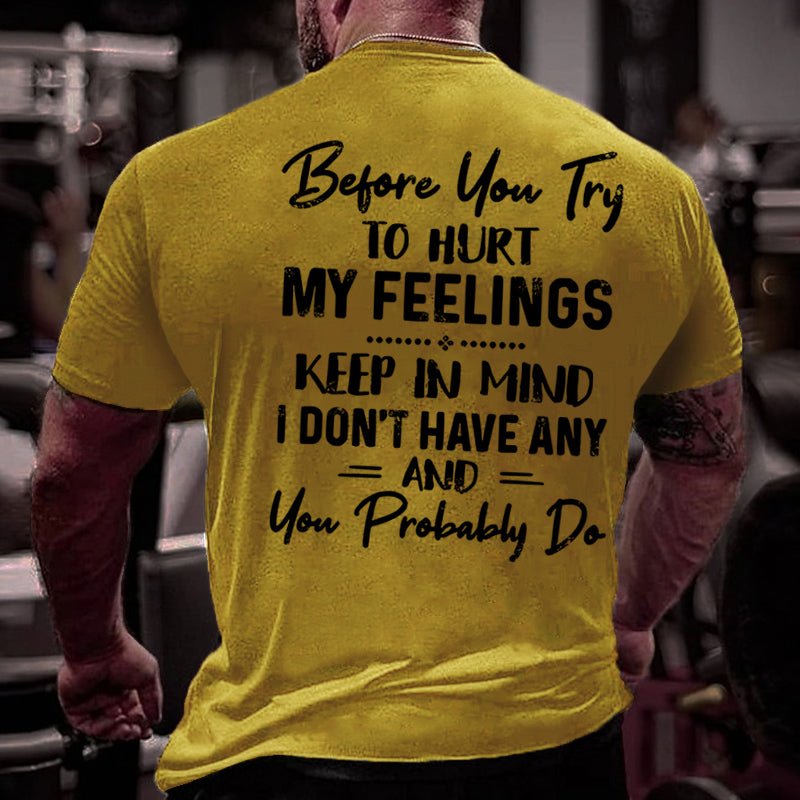 Before You Try To Hurt My Feelings Keep In Mind I Don't Have Any And You Probably Do Sarcastic Cotton T-shirt