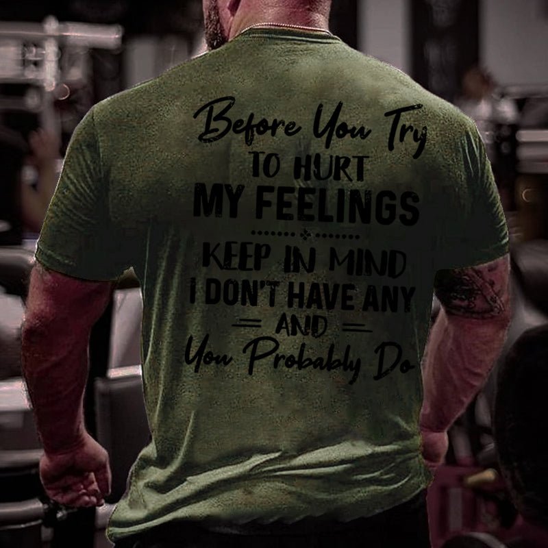 Before You Try To Hurt My Feelings Keep In Mind I Don't Have Any And You Probably Do Sarcastic Cotton T-shirt