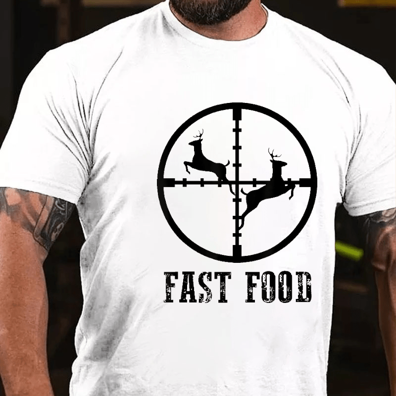 Fast Food Deer Hunting Gift Cotton T-shirt (Free Customization)