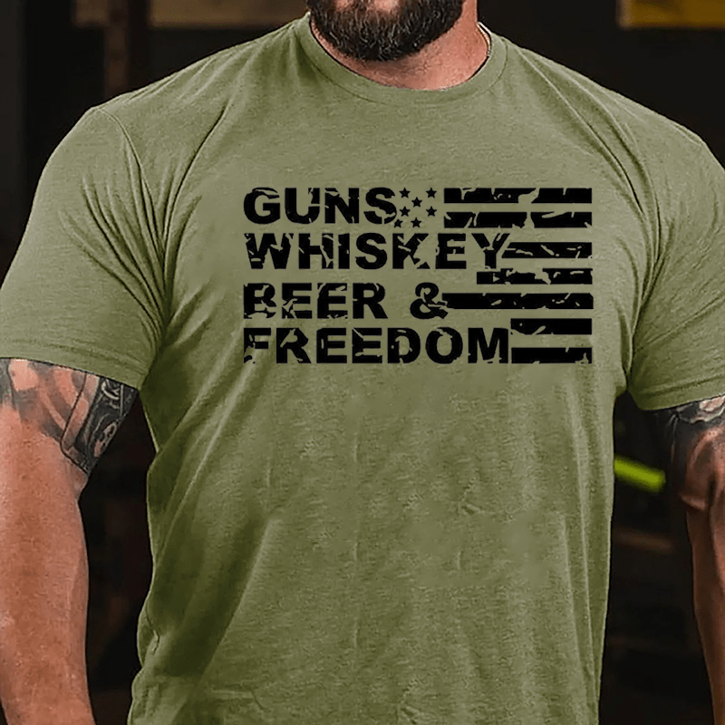 Guns Whiskey Beer Freedom USA Falg Cotton T-shirt