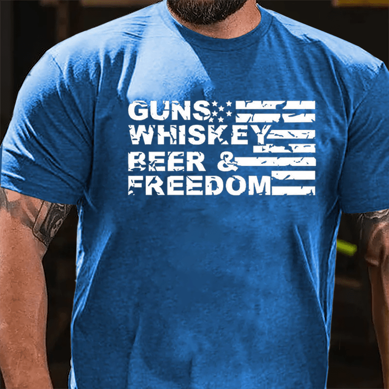 Guns Whiskey Beer Freedom USA Falg Cotton T-shirt