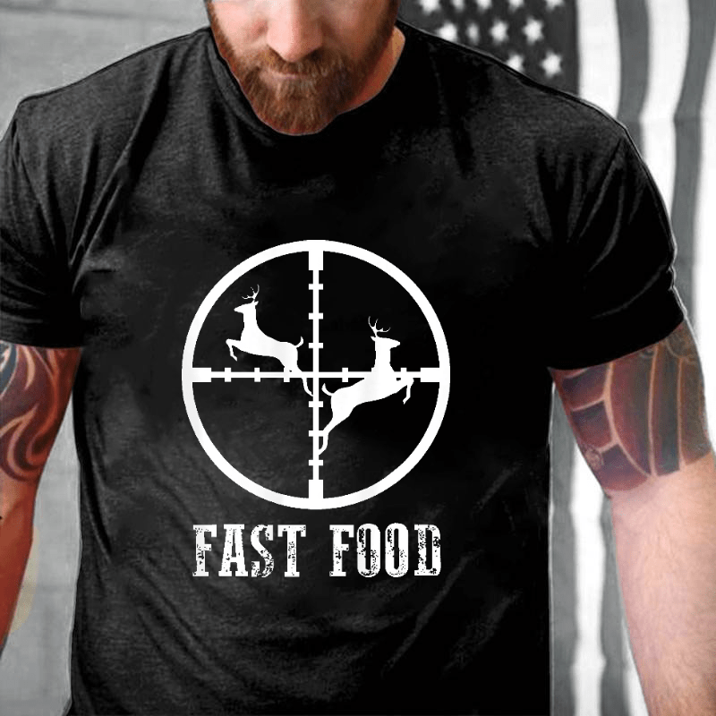 Fast Food Deer Hunting Gift Cotton T-shirt (Free Customization)