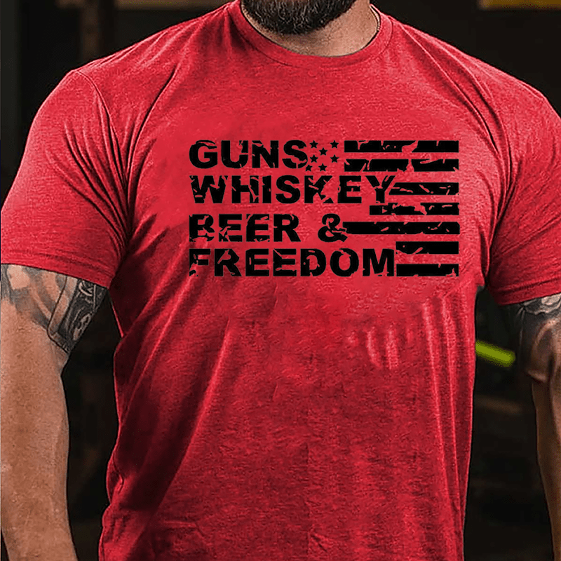 Guns Whiskey Beer Freedom USA Falg Cotton T-shirt
