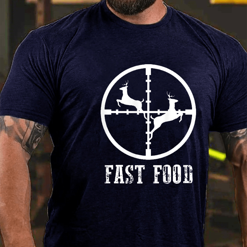 Fast Food Deer Hunting Gift Cotton T-shirt (Free Customization)