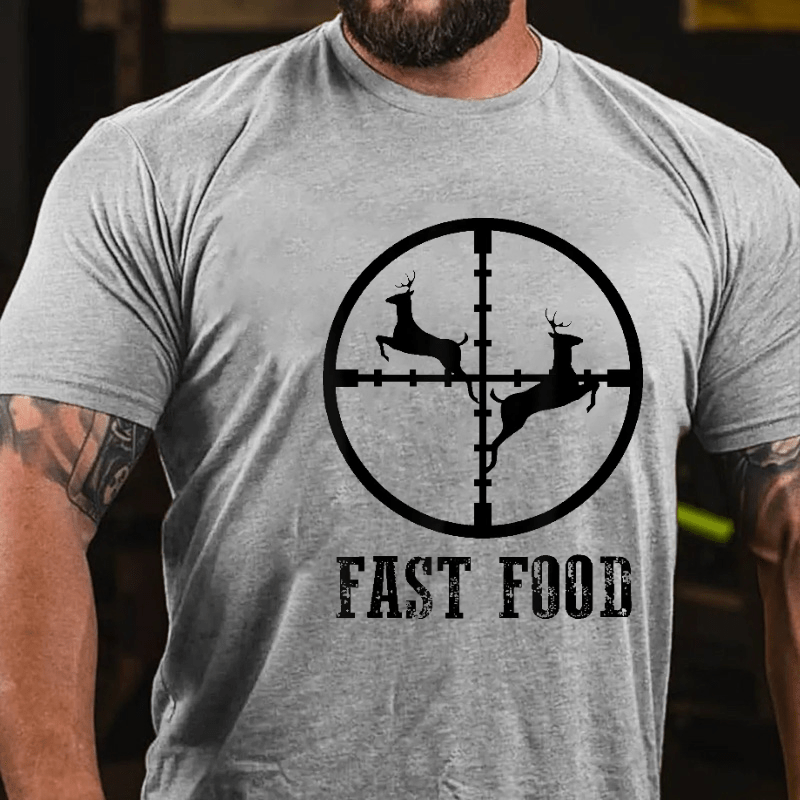 Fast Food Deer Hunting Gift Cotton T-shirt (Free Customization)