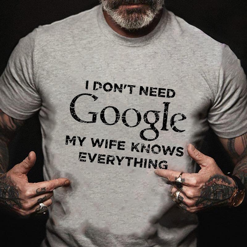 I Don't Need Google My Wife Knows Everything Cotton T-shirt (Free Customization)
