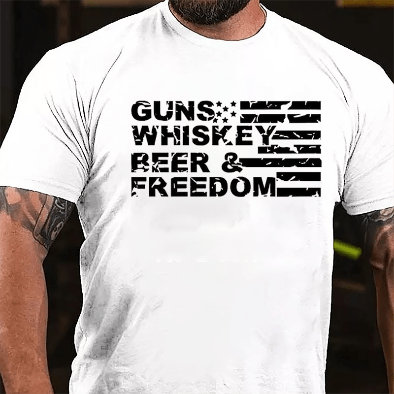 Guns Whiskey Beer Freedom USA Falg Cotton T-shirt
