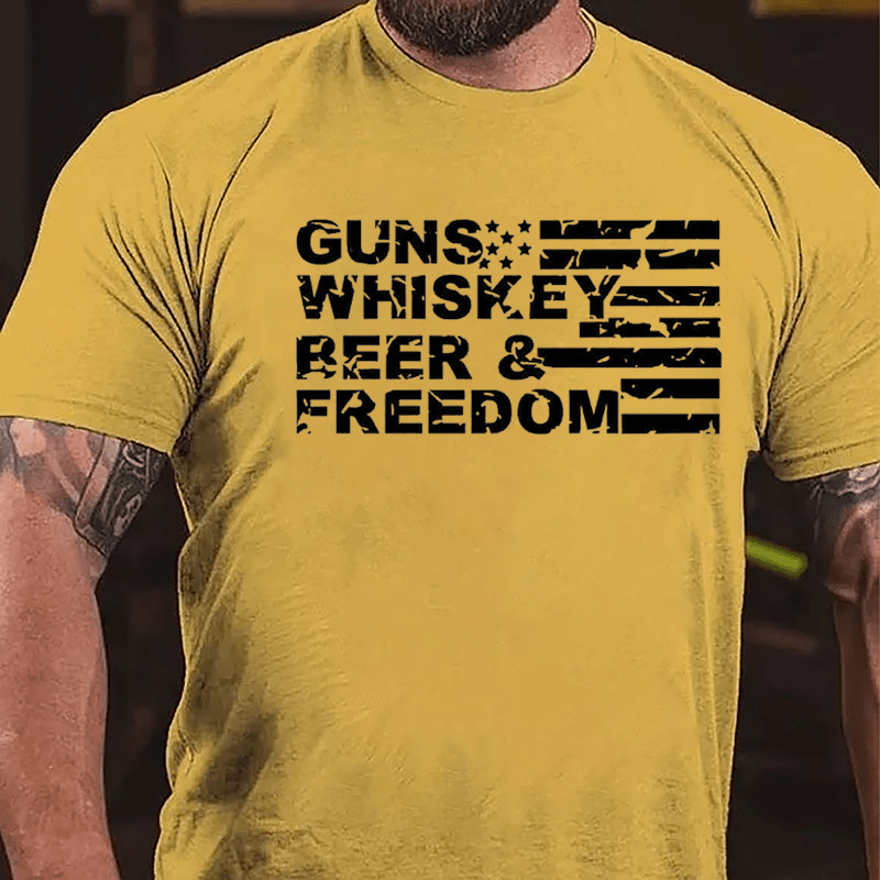 Guns Whiskey Beer Freedom USA Falg Cotton T-shirt